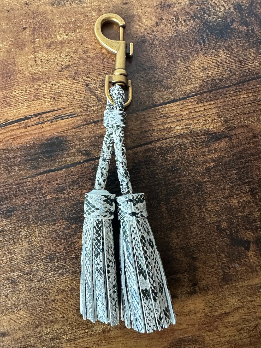 Large Tassel Snakeskin Print Bag Charm Keychain Accessory in Black & White NWOT